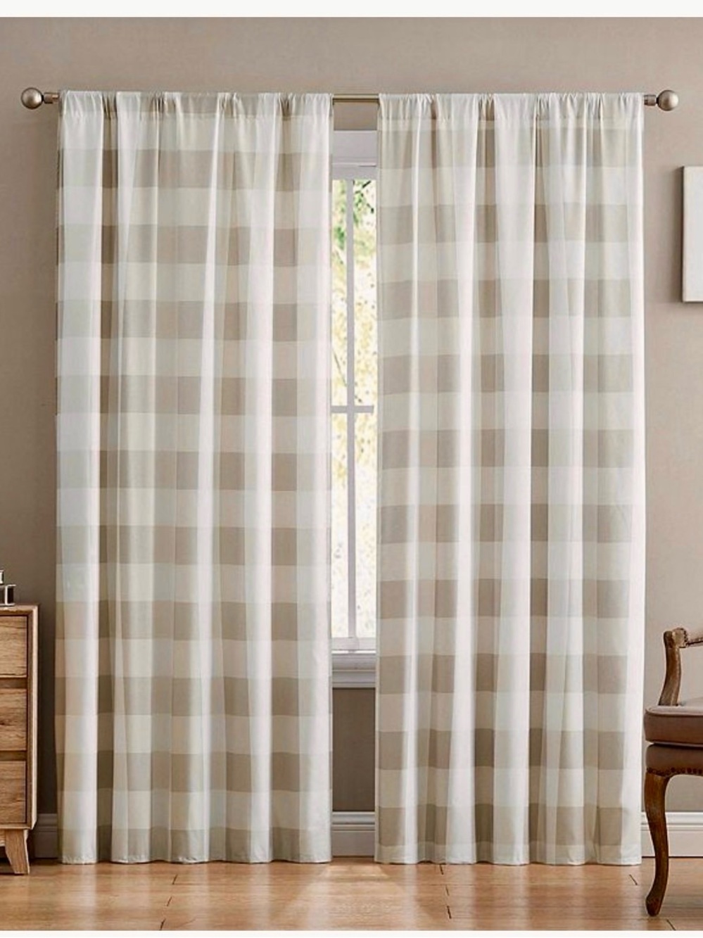 Truly Soft Everyday Buffalo Plaid Set of 2 Window Curtain Panels, Khaki, 50X84
